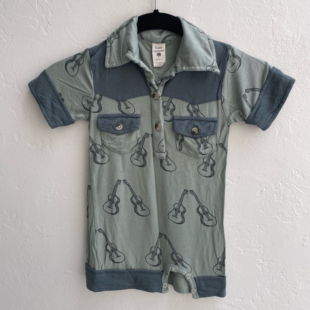 Kate Quinn Western Guitar Romper is Soft Bamboo 18-24 mos